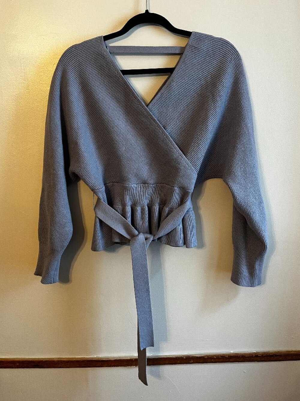 Wrap Style Sweater with Peplum Waistline | Zesica